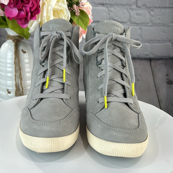 SOREL OUT ‘N ABOUT II Dove Quarry Gray Soft Suede Lace Up Wedge Boot Sneakers - Picture 6 of 17